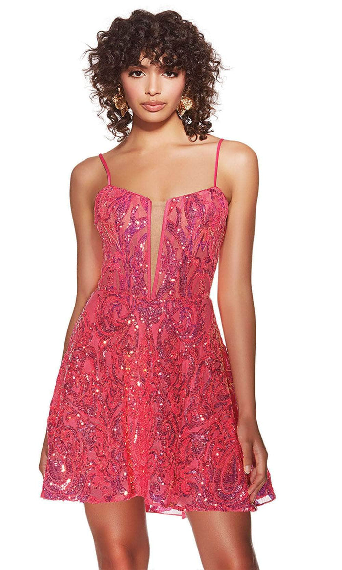 Alyce Paris 3768 - Sequined Adjustable Straps Cocktail Dress Special Occasion Dress 000 / Barbie Opal