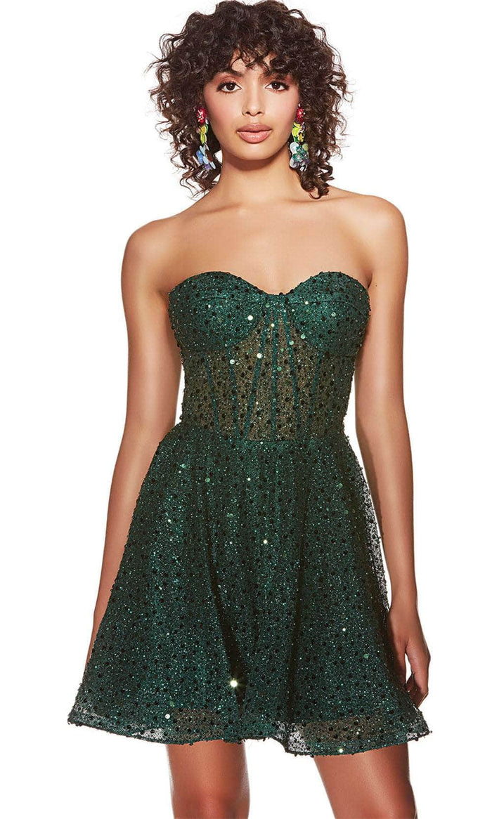 Alyce Paris 3776 - Strapless Sequin Embellished Cocktail Dress Cocktail Dresses 000 / Pine