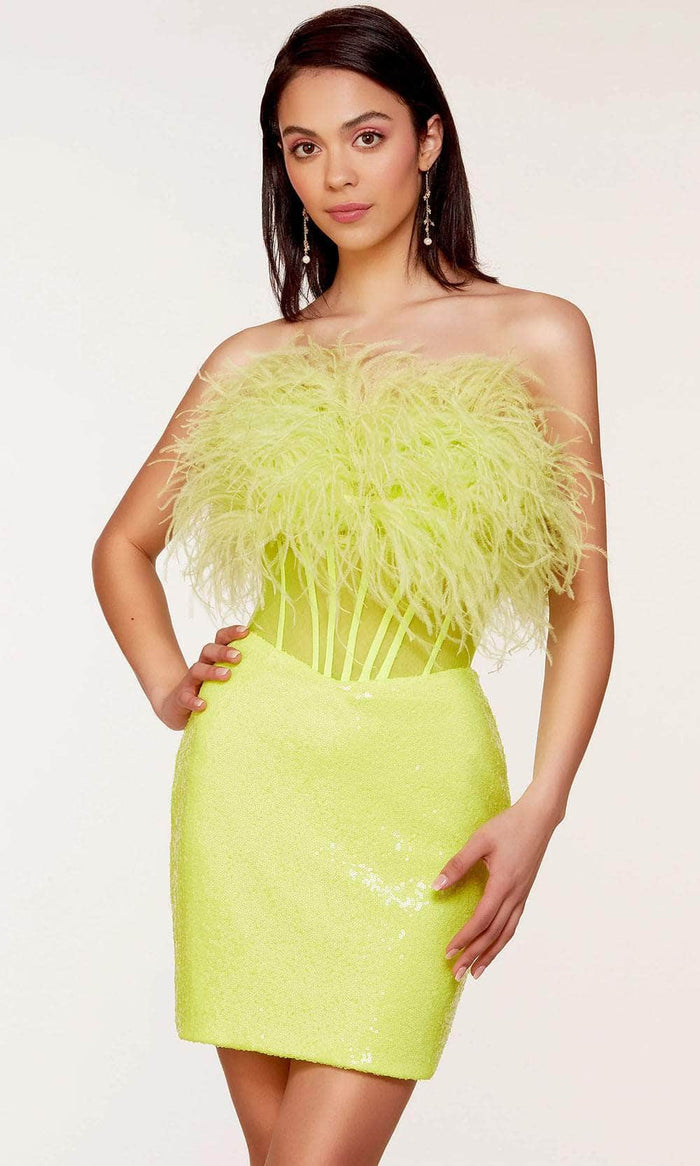 Alyce Paris 4799 - Feather Corset Homecoming Dress Special Occasion Dress 000 / Citronelle
