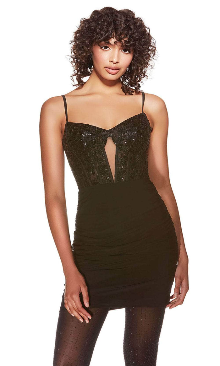 Alyce Paris 4816 - Corset Embroidered Sleeveless Cocktail Dress Cocktail Dresses 000 / Black