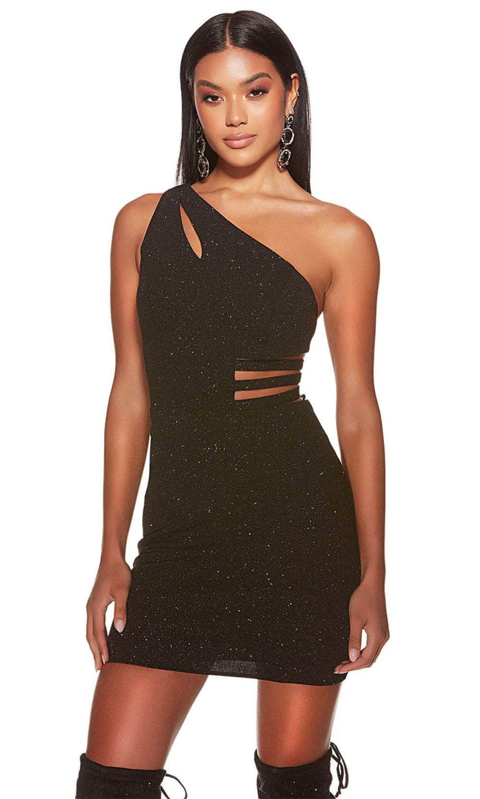 Alyce Paris 4821 - Glitter One-Shoulder Cocktail Dress Cocktail Dresses 000 / Black