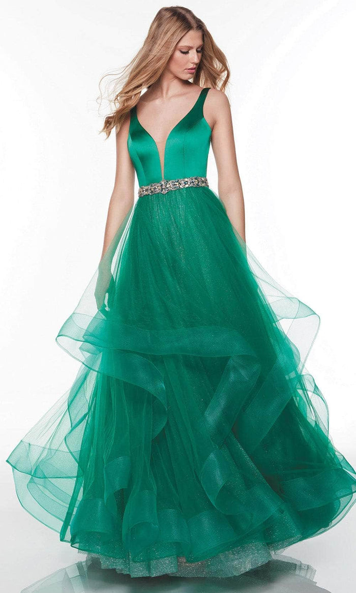 Alyce Paris 61284 - Tulle Overlaid Prom Dress Prom Dresses 000 / Emerald