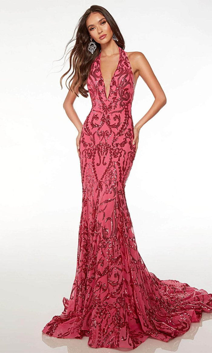 Alyce Paris 61494 - Sequin Embellished Open Back Prom Gown Evening Dresses 000 / Cerise