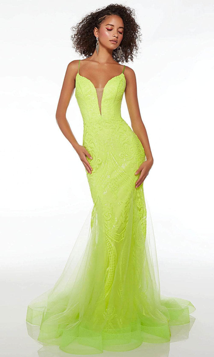 Alyce Paris 61554 - Sleeveless Tulle Skirt Prom Dress Special Occasion Dress 000 / Lemon Lime