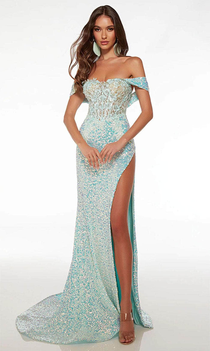 Alyce Paris 61557 - Sequins Embellished Corset Bodice Prom Gown Evening Dresses 000 / Mint-Opal