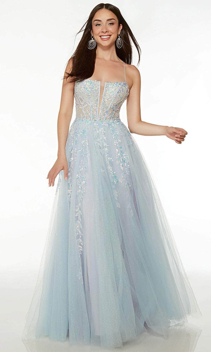 Alyce Paris 61635 - Open Back Sequin Embellished Prom Gown Evening Dresses 000 / Light Blue-Orchid