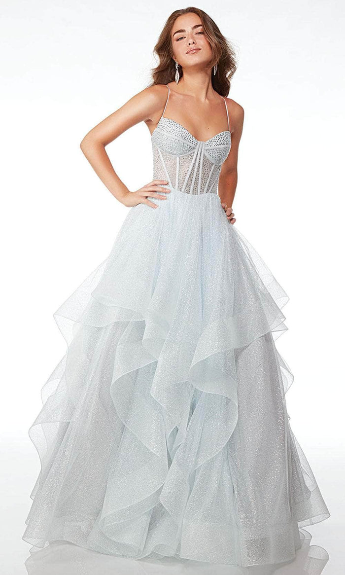 Alyce Paris 61637 - Bustier Glitter Prom Dress Special Occasion Dress 000 / Silver Lake