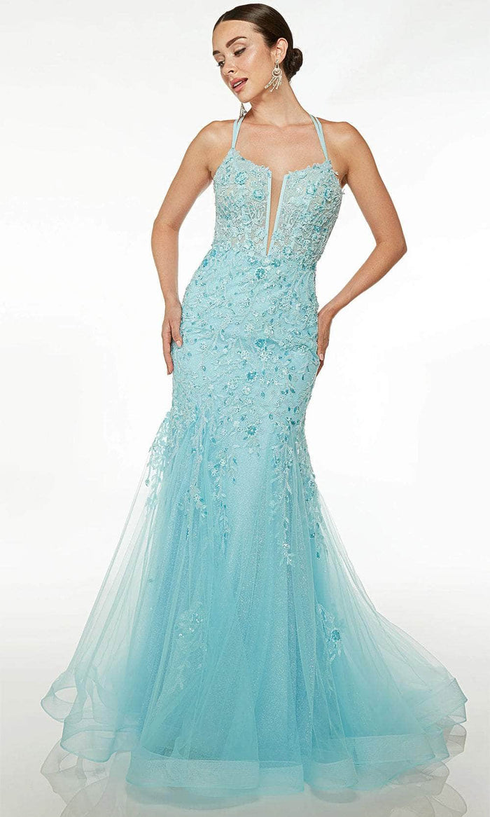 Alyce Paris 61640 - Plunging Neckline Corset Bodice Prom Gown Prom Dresses 000 / Baby Blue