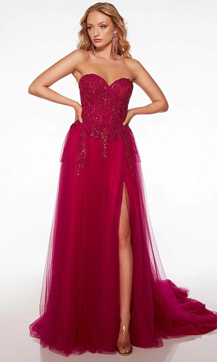 Alyce Paris 61723 - Strapless Lace Applique Prom Gown Prom Dresses 000 / Raspberry