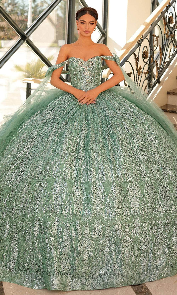 Amarra 54212 - Off-Shoulder Embellished Ballgown Quinceanera Dresses 00 / Sage