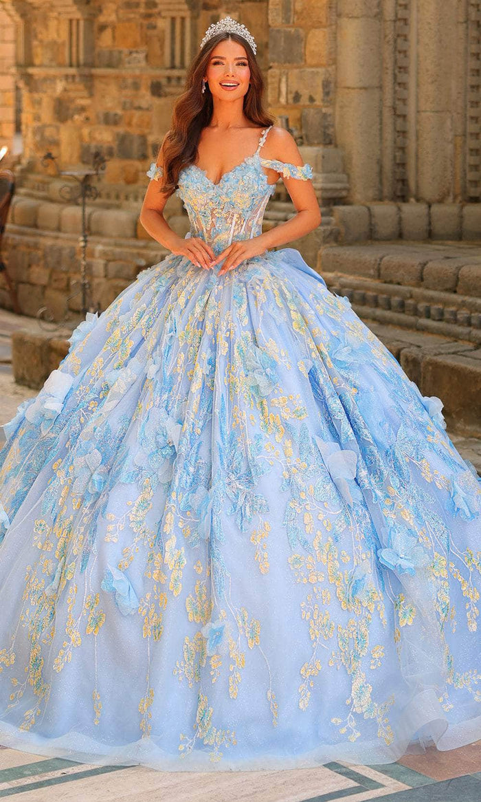 Amarra 54232 - Sweetheart Floral Glittered Ballgown Quinceanera Dresses 00 / Light Blue