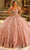 Amarra 54237 - Glitter Embellished Off-Shoulder Ballgown Quinceanera Dresses 00 / Rose Gold