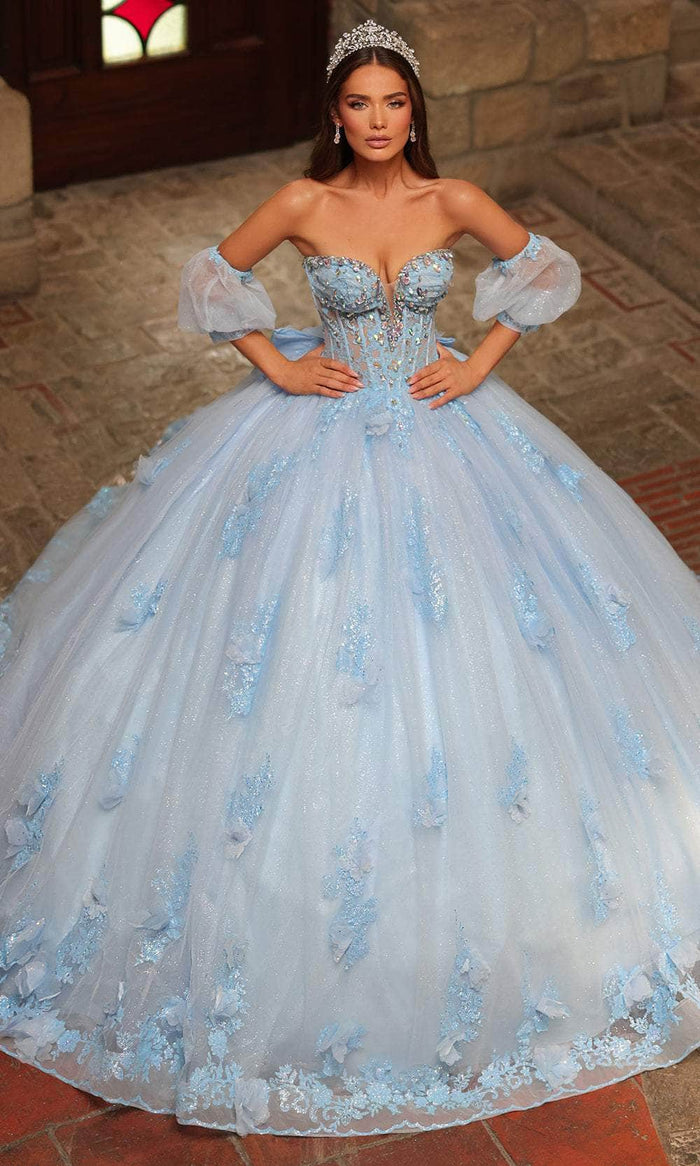 Amarra 54242 - Beaded Embroidered Strapless Ballgown Quinceanera Dresses 00 / Light Blue