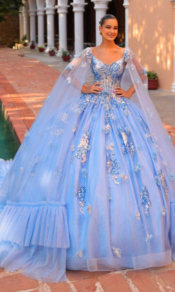 Amarra 54318 - Sweetheart Frilled Hem Ballgown Special Occasion Dress 00 / Bahama Blue/Multi