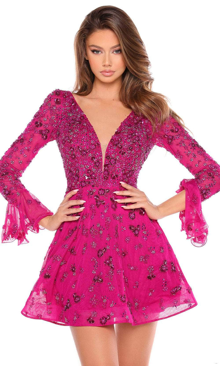 Amarra 88032 - Embellished A-Line Cocktail Dress Special Occasion Dress 000 / Bright Fuchsia