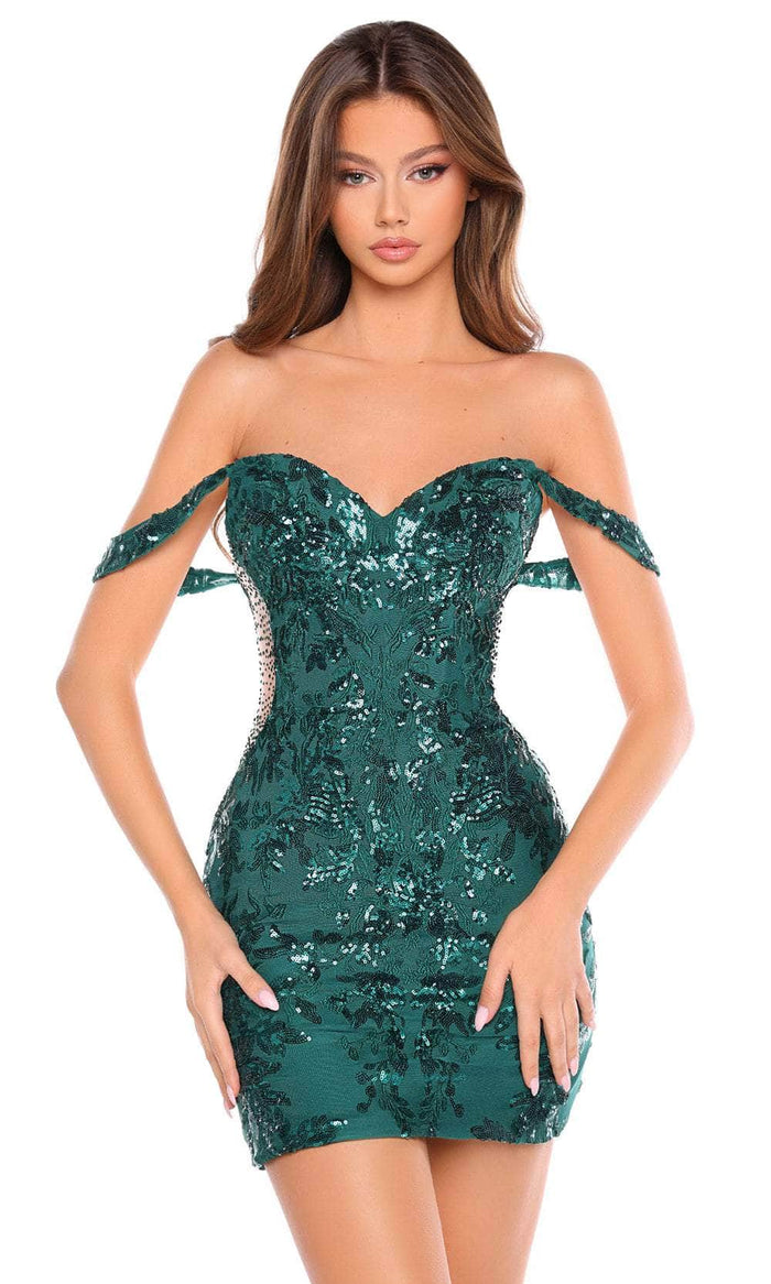 Amarra 88054 - Off-Shoulder Embroidered Cocktail Dress Cocktail Dresses 000 / Emerald