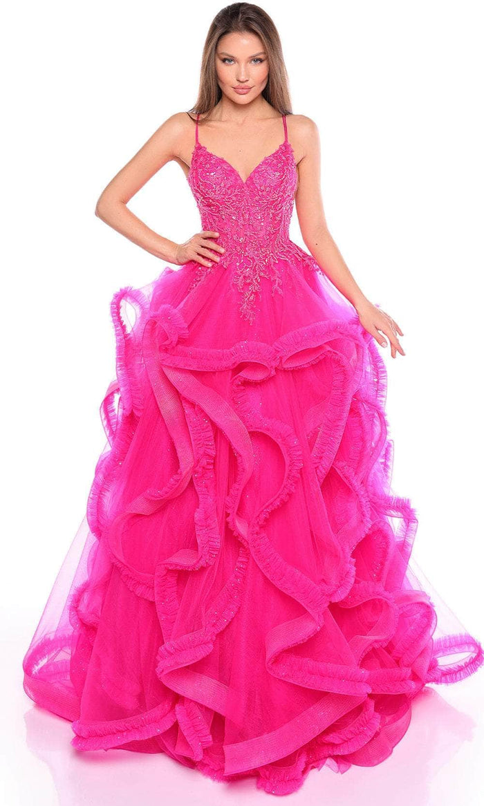 Amarra 88094 - Beaded Ruffle Detailed Ballgown Evening Dresses 000 / Fuchsia