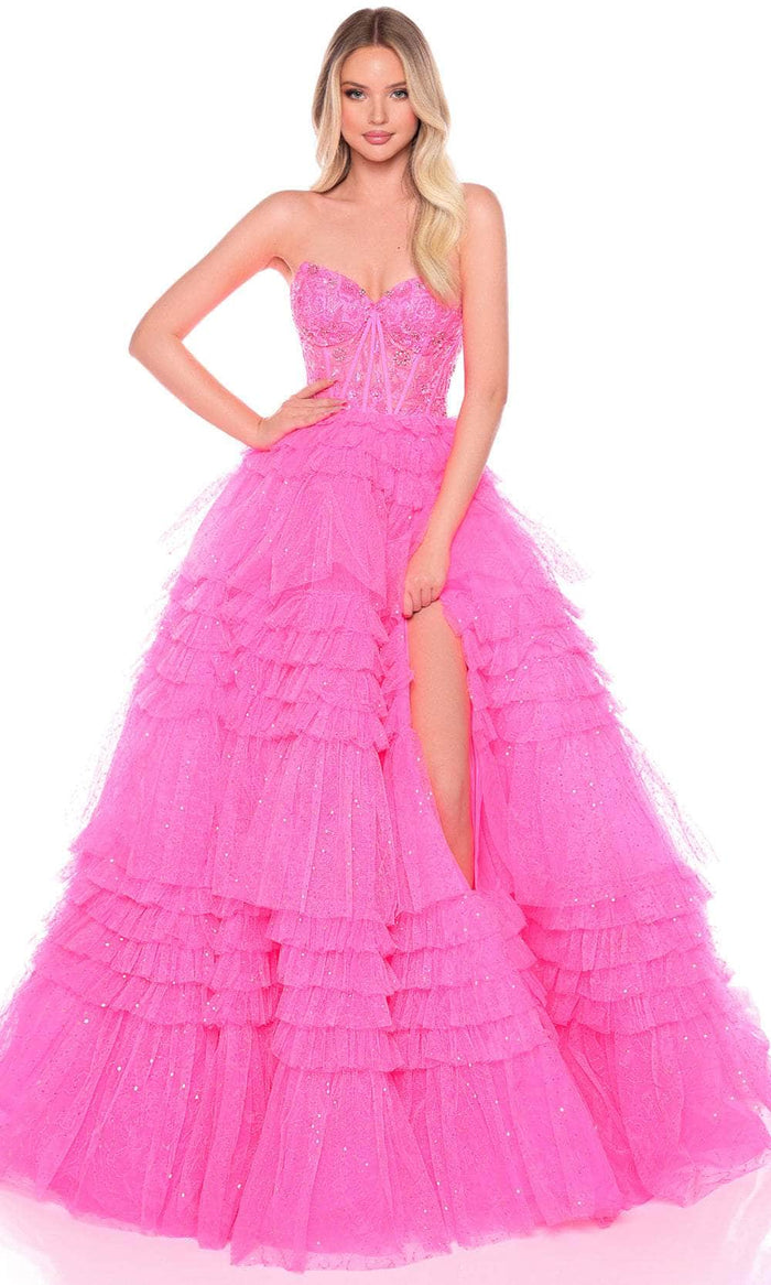 Amarra 88099 - Beaded Strapless Ballgown Special Occasion Dress 000 / Hot Pink