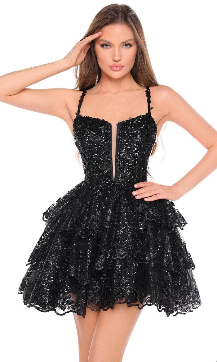 Amarra 88705 - Sequin Plunging Sweetheart Cocktail Dress Special Occasion Dress 000 / Black