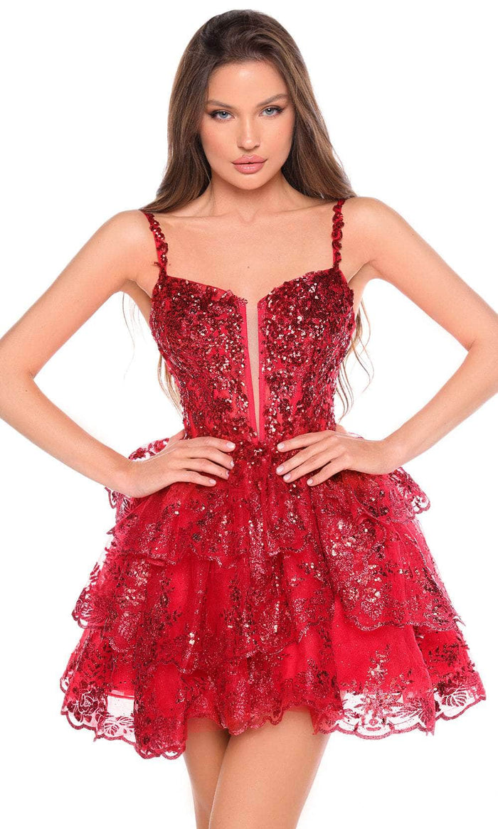 Amarra 88705 - Sequin Plunging Sweetheart Cocktail Dress Special Occasion Dress 000 / Red