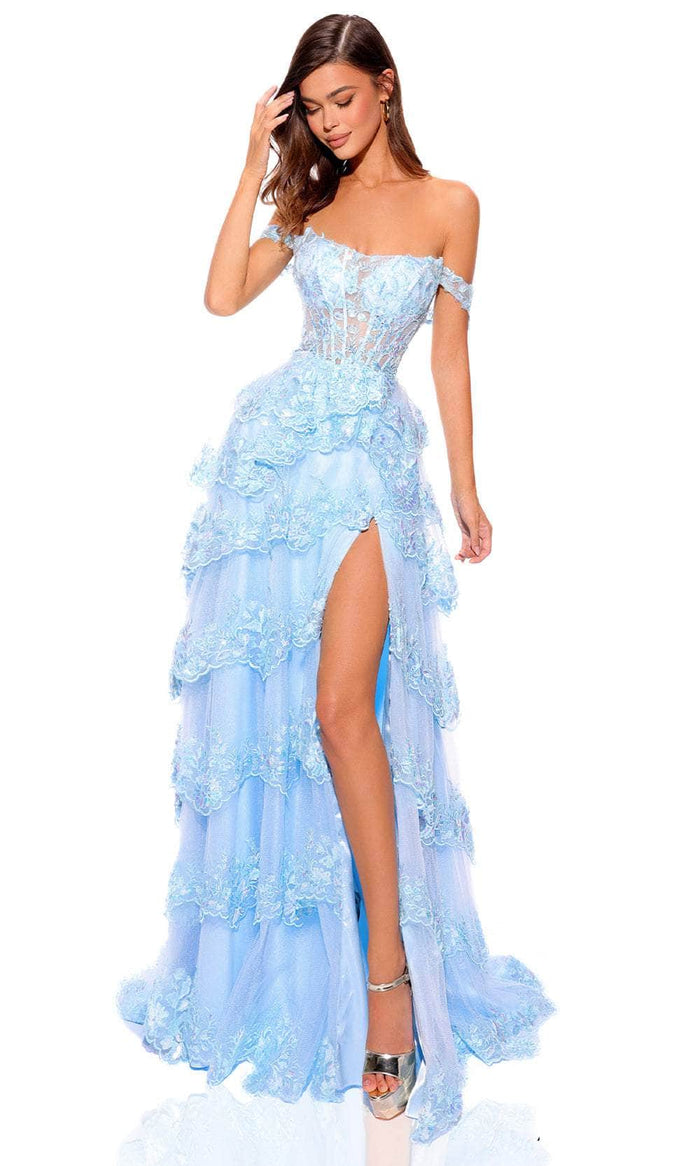 Amarra 88862 - Off-Shoulder Embroidered Prom Gown Special Occasion Dress 000 / Light Blue