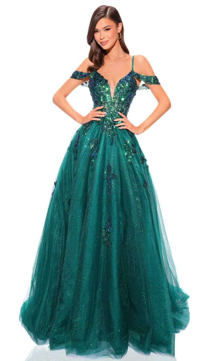 Amarra 88875 - Sequin Off Shoulder Prom Dress Special Occasion Dress 000 / Emerald