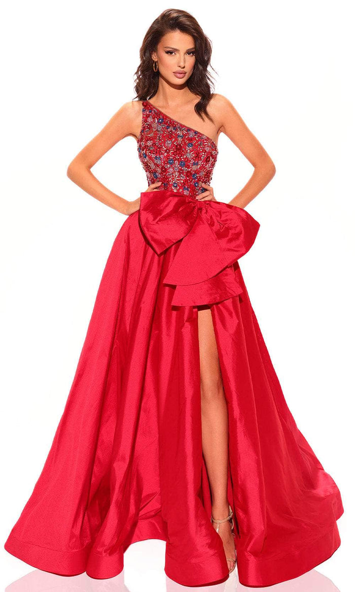 Amarra 94041 - Beaded One-Sleeve Ballgown Special Occasion Dress 000 / Red