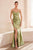 Amoris by Ladivine T704 - Elegant V-Neck Evening Gown Prom Dresses XXS / Greenery