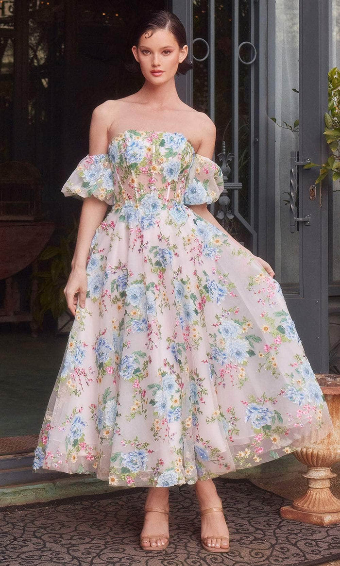 Andrea and Leo A1406 - Floral Applique Sweetheart Tea-Length Dress Special Occasion Dress