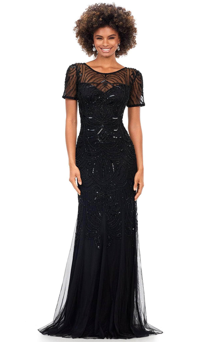 Ashley Lauren 11215 - Beaded Illusion Scoop Formal Gown Mother Of The Bride Dresses 12 / Black