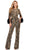 Ashley Lauren 11394 - Feather Detailed Long Sleeve Jumpsuit Formal Pantsuits 0 / Gold/Black