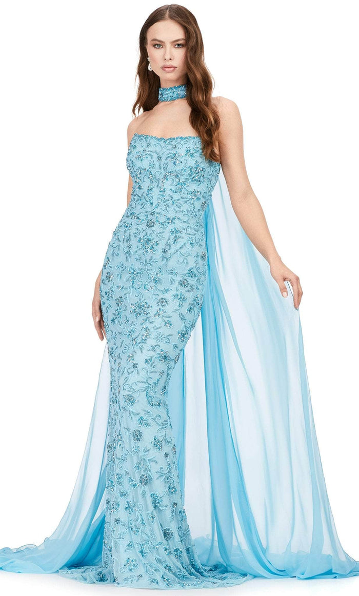 Ashley Lauren 11404 - Strapless Beaded Evening Dress Evening Dresses 0 / Sky