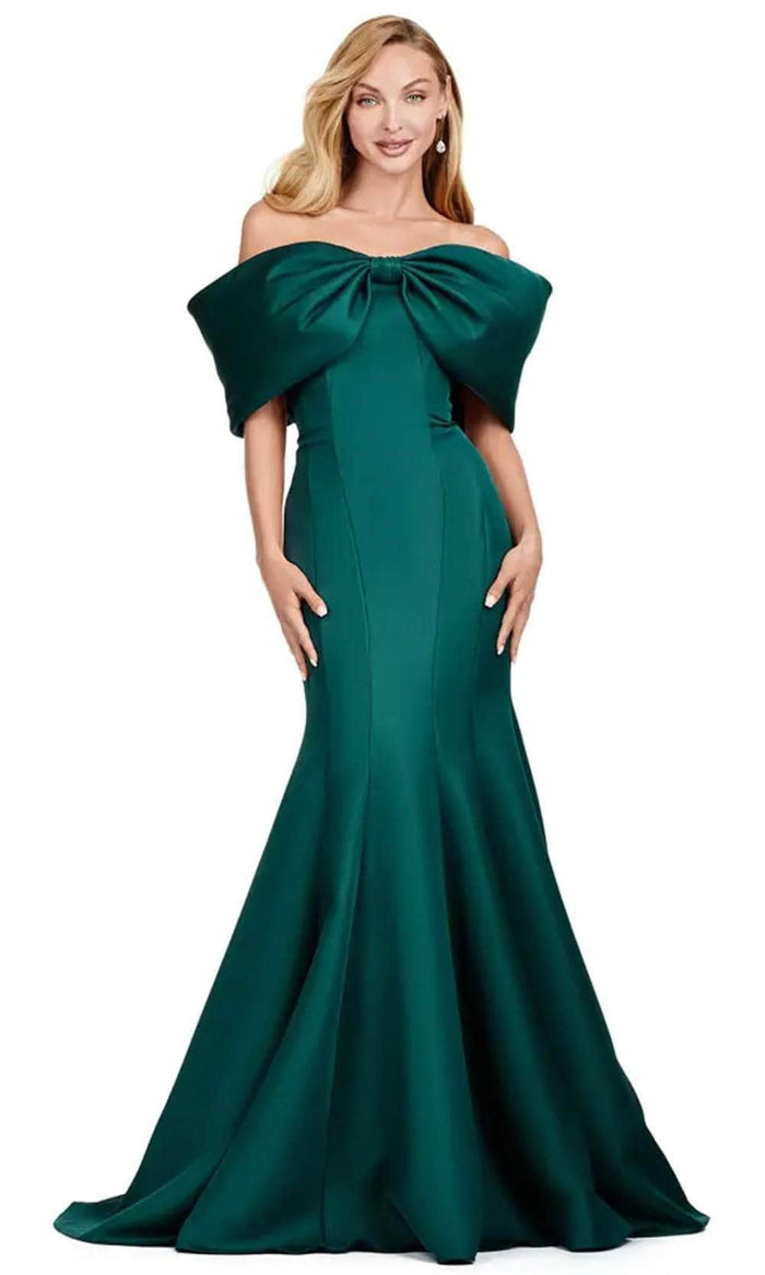 Ashley Lauren 11413 -Off-Shoulder Mermaid Prom Gown Evening Dresses 10 / Deep Green