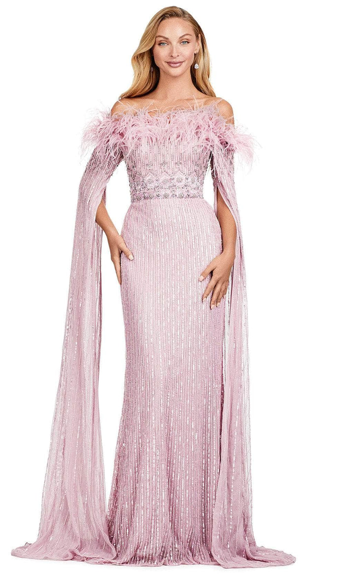 Ashley Lauren 11429 - Feather Detail Off-Shoulder Evening Dress Evening Dresses 0 / Dusty Rose