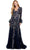 Ashley Lauren 11435 - Beaded Long Sleeve Evening Dress Evening Dresses 0 / Rose Gold/Navy