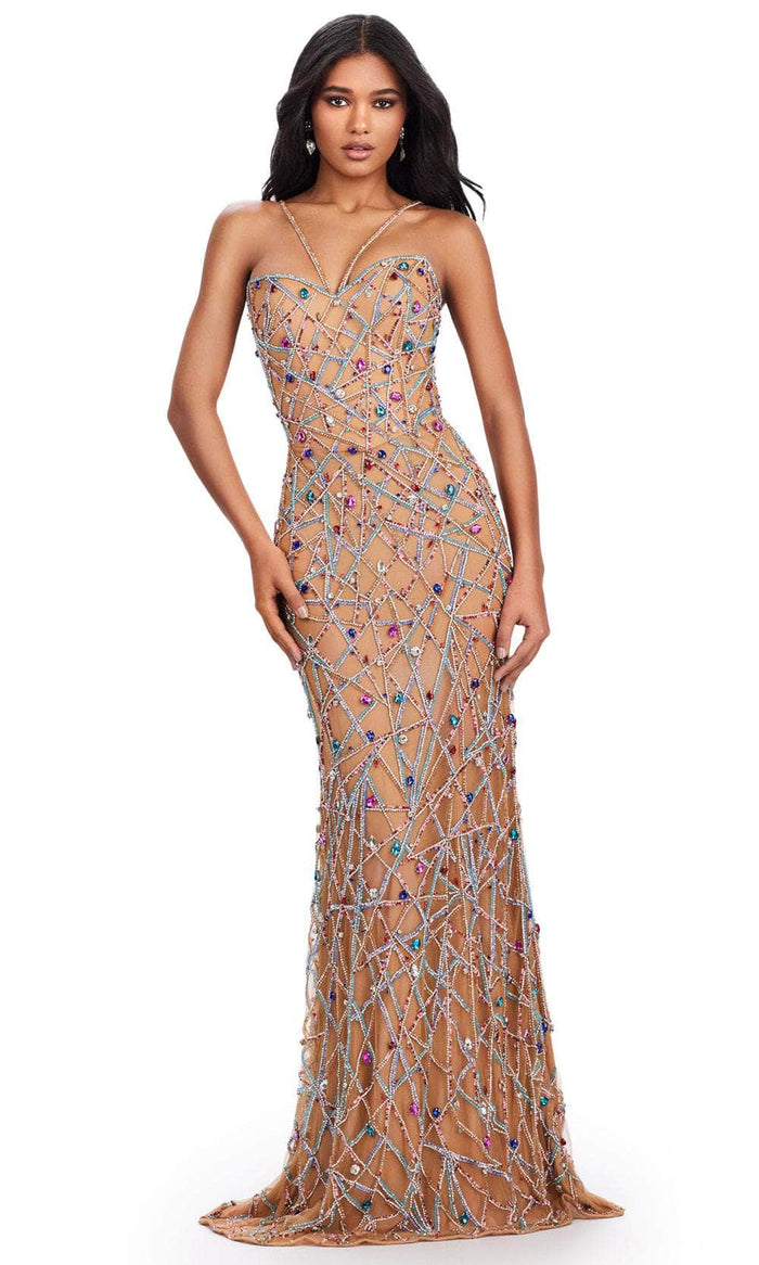 Ashley Lauren 11512 - Rhinestone Embellished Sleeveless Prom Dress Prom Dresses 0 / Multi/Dark Nude