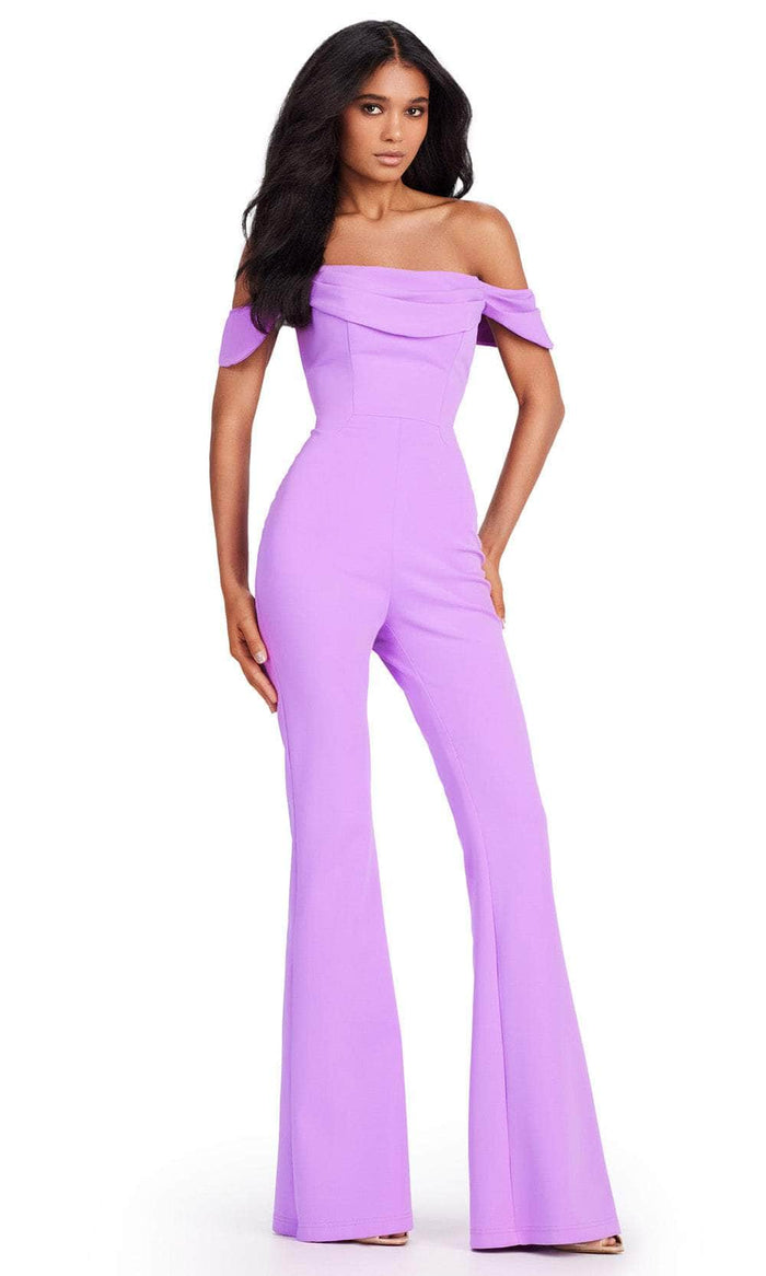 Ashley Lauren 11532 - Draped Off Shoulder Jumpsuit Formal Pantsuits 0 / Orchid