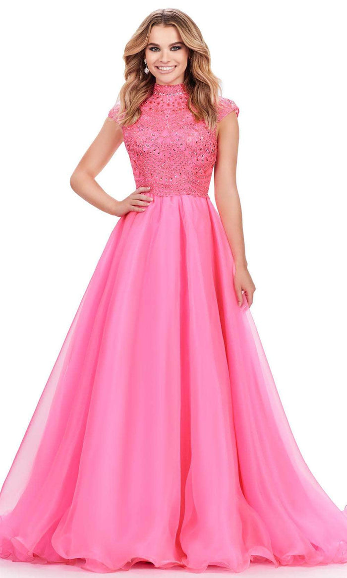 Ashley Lauren 11630 - Beaded Bodice High Neck Ballgown Ball Gowns 0 / Hot Pink