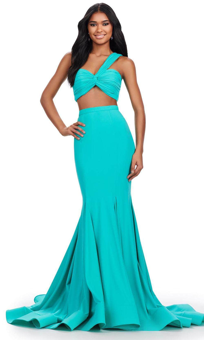 Ashley Lauren 11646 - Asymmetric Two Piece Prom Gown Prom Dresses 00 / Aqua