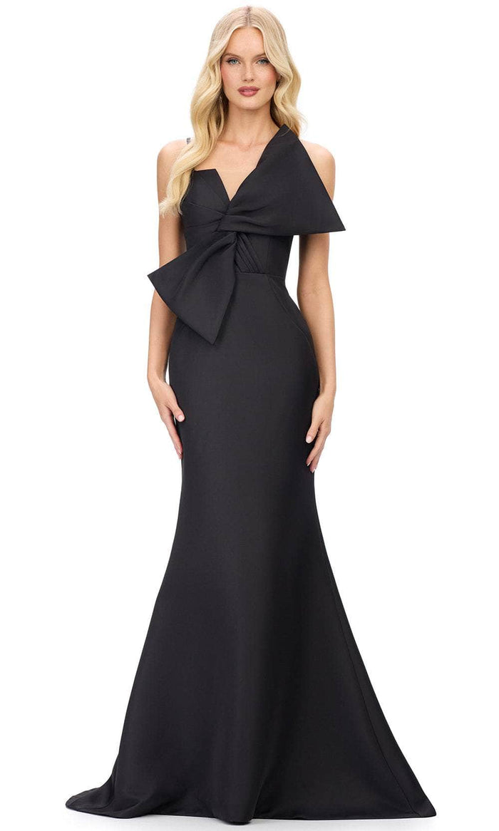 Ashley Lauren 11702 - Oversized Bow Mermaid Evening Gown Evening Dresses 0 / Black