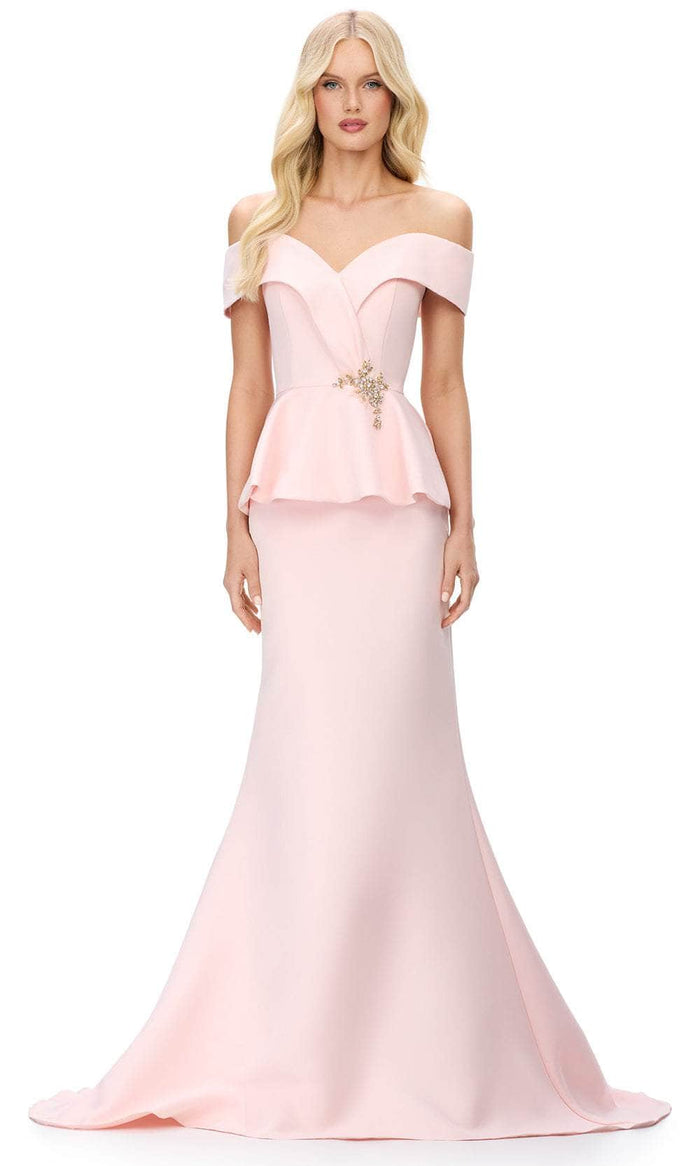 Ashley Lauren 11710 - Peplum Waist Mermaid Evening Gown Prom Dresses 0 / Blush