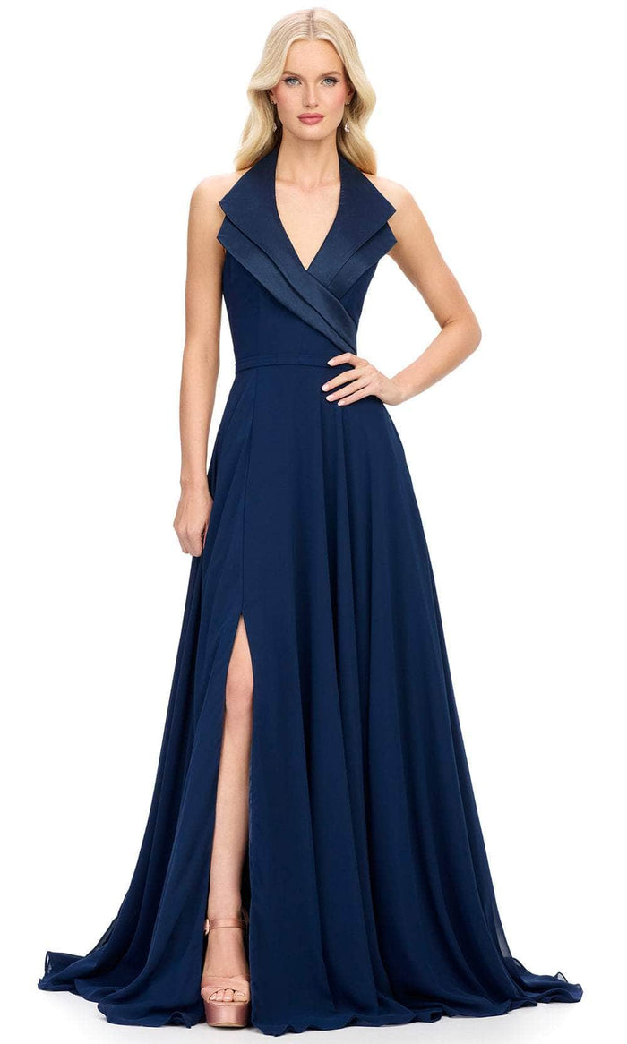 Ashley Lauren 11753 - Sleeveless Pleated Skirt Prom Gown Prom Dresses 0 / Navy