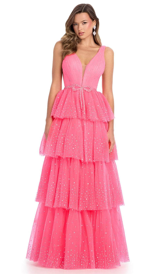 Ashley Lauren 11894 - Plunging V-Neck Tiered A-Line Prom Dress Special Occasion Dress