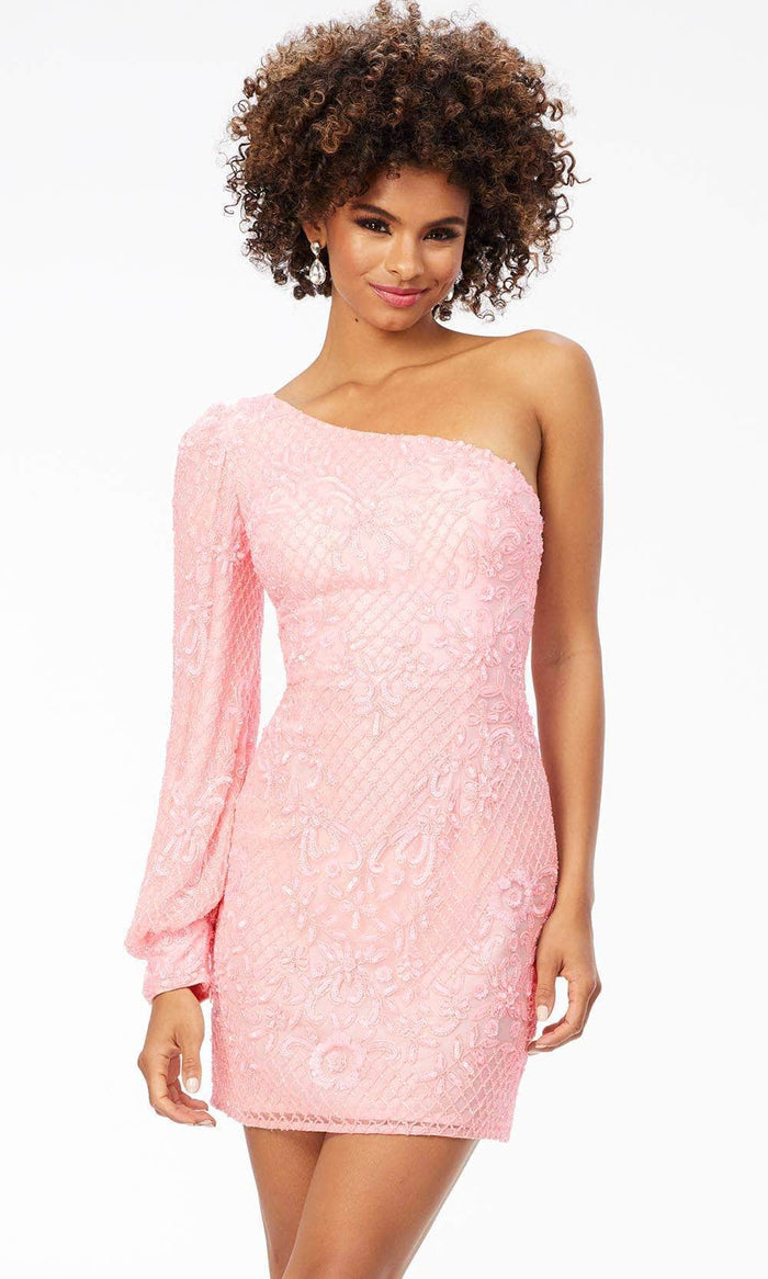 Ashley Lauren 4497 - Asymmetric Beaded Cocktail Dress Cocktail Dresses 8 / Candy Pink