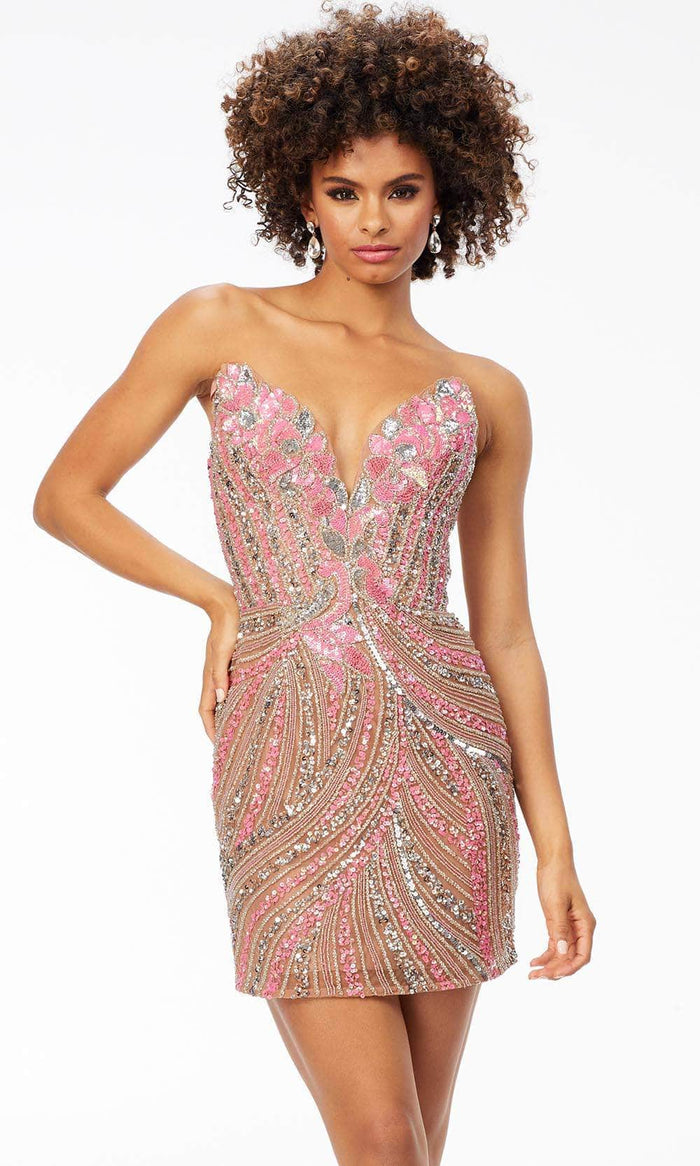 Ashley Lauren 4500 - Strapless Sequined Cocktail Dress Cocktail Dresses 00 / Candy Pink