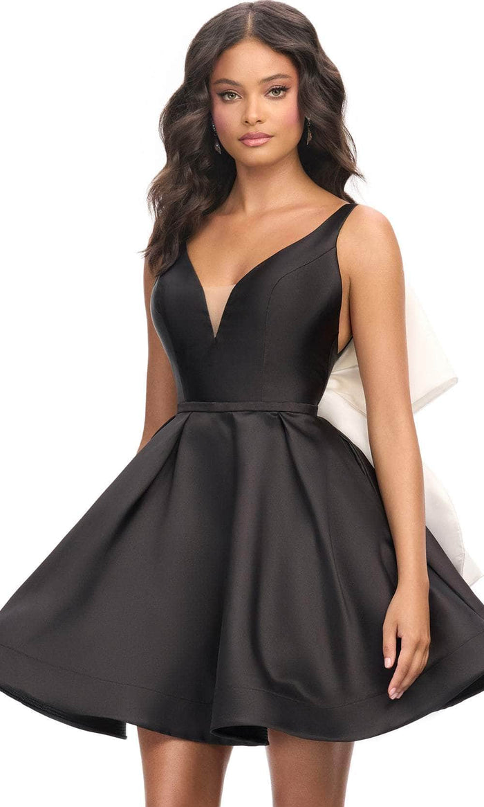 Ashley Lauren 4781 - Back Bow Sleeveless Cocktail Dress Homecoming Dresses 00 / Black