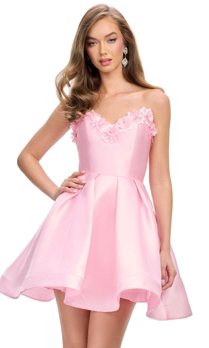 Ashley Lauren 4782 - 3d Floral Detail Pleated Skirt Cocktail Dress Homecoming Dresses 0 / Pink