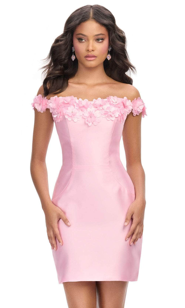 Ashley Lauren 4784 - Floral Appliqued Straight Neckline Cocktail Dress Homecoming Dresses 00 / Pink