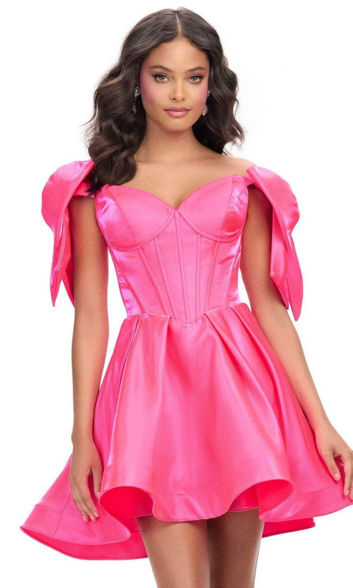 Ashley Lauren 4788 - Bow Accent Sweetheart Cocktail Dress Homecoming Dresses 0 / Hot Pink