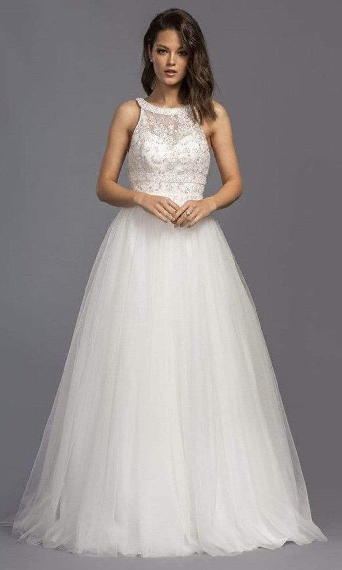 Trevi Collection Bridal - L2144 Halter Beaded Tulle A-Line Gown Wedding Dresses XXS / Off White